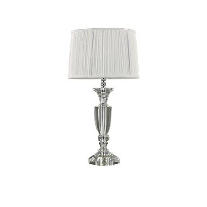 Lampa stołowa KATE-3 TL1 ROUND BIAŁY Ideal Lux  122878 posiada lekki korpus z przezroczystych elementów kryształowych podwójne klosze w wersji okrągłej