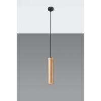 LAMPA  WISZĄCA LINO DREWNIANA TUBA NA CZARNEJ PODSUFITCE PROSTA ELEGANCKA SL.0636 SOLLUX