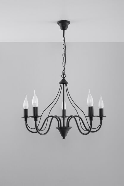  Klasyczna Lampa Wisząca Świeca Żyrandol MINERWA 5 Czarny SL.218 styl pałacowy