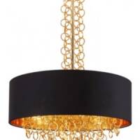 Lampa wisząca Crown Maxlight P0293 elegancka wykonana z metalu o złotym zabarwieniu oraz czarnego abażura ze złotym wnętrzem 