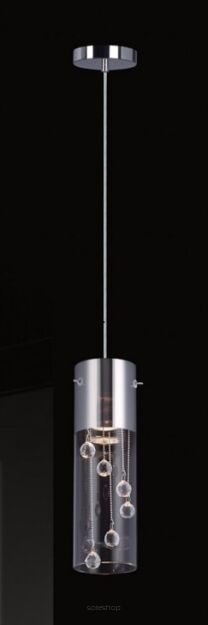 Lampa wisząca Cordell MDM1835-1 Italux nowoczesna lampa wykończenie w kolorze chromu klosz w kształcie tuby ze szkła transparentnego  wewnatrz zwisające kryształki w kształcie kul