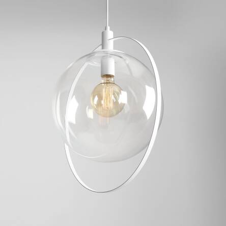 Lampa wisząca AURA WHITE szklana transparentna kula z białym wykończeniem ALDEX 1065G