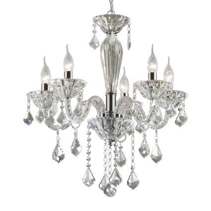 Lampa wisząca Tiepolo SP5 Ideal Lux  034713  z ręcznie dmuchanego szkła z chromowanymi metalowymi detalami kryształowe zawieszki