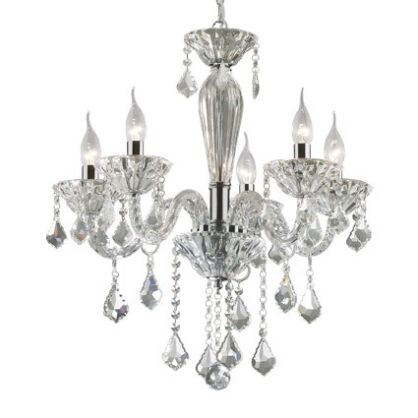 Lampa wisząca Tiepolo SP5 Ideal Lux  034713  z ręcznie dmuchanego szkła z chromowanymi metalowymi detalami kryształowe zawieszki