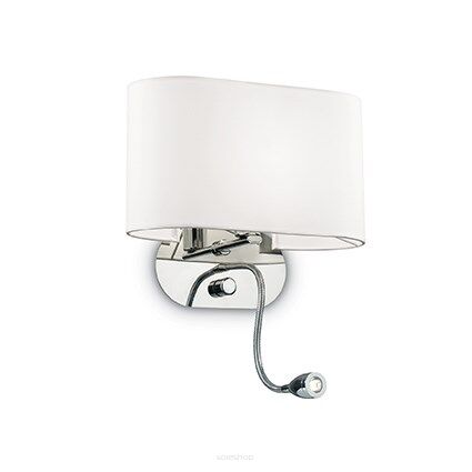 Kinkiet Sheraton AP2 BIANCO Ideal Lux  074900 biały klosz z folii PCV pokrytej tkaniną elastyczne ramię do czytania rama w kolorze chromu