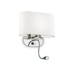 Kinkiet Sheraton AP2 BIANCO Ideal Lux  074900 biały klosz z folii PCV pokrytej tkaniną elastyczne ramię do czytania rama w kolorze chromu
