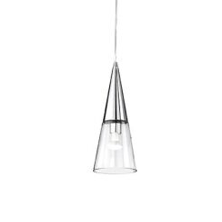 Lampa wisząca Cono SP1 Ideal Lux  017440  metalowa oprawa klosz w kształcie stożka o przezroczysto-metalowym wykończeniu chromowanym