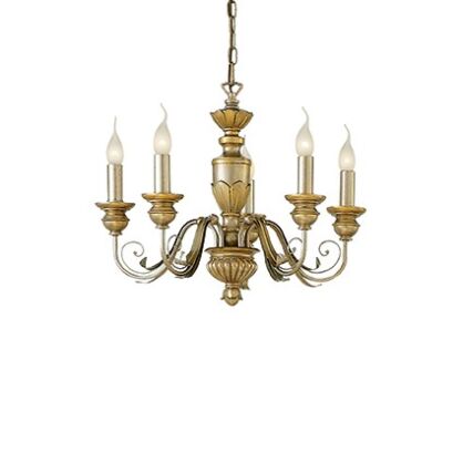 Lampa wisząca Dora SP5 Ideal Lux  020822 korpus wykonany z żywicy z ręcznie modelowanymi metalowymi ramionami dekoracje w kolorze antycznego złota