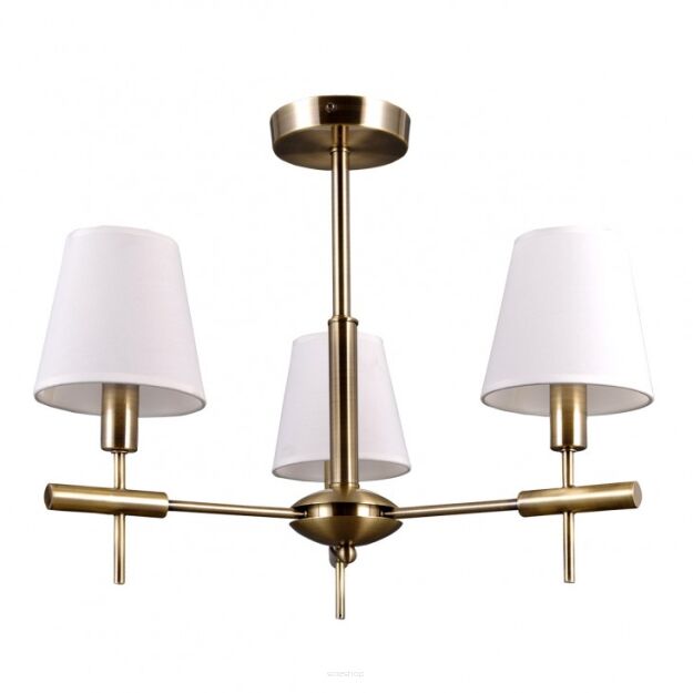 Lampa sufitowa Balter  ITALUX MD38482-3 lampao surowym klasycznym wykończeniu posiada klosze z białej tkaniny metalowe elementy mają złoty kolor