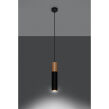 LAMPA  WISZĄCA PABLO CZARNA TUBA Z DREWNIANYM AKCENTEM PROSTA IDEALNA DO SALONU SL.0631 SOLLUX - 3
