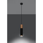 LAMPA  WISZĄCA PABLO CZARNA TUBA Z DREWNIANYM AKCENTEM PROSTA IDEALNA DO SALONU SL.0631 SOLLUX - 3