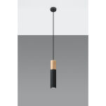 LAMPA  WISZĄCA PABLO CZARNA TUBA Z DREWNIANYM AKCENTEM PROSTA IDEALNA DO SALONU SL.0631 SOLLUX - 4