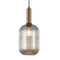 Lampa wisząca ANTIOLA PND-5588-1L-BRO+AMB Italux SZKLANY KARBOWANY KLOSZ W KOLORZE BURSZTYNOWYM MOSIĘŻNE WYKOŃCZENIE