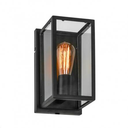 Lampa ścienna kinkiet Laverno MB-402621-1-B Italux industrialna z metalu o czarnym wykończeniu oraz szkła transparentnego prostokątna