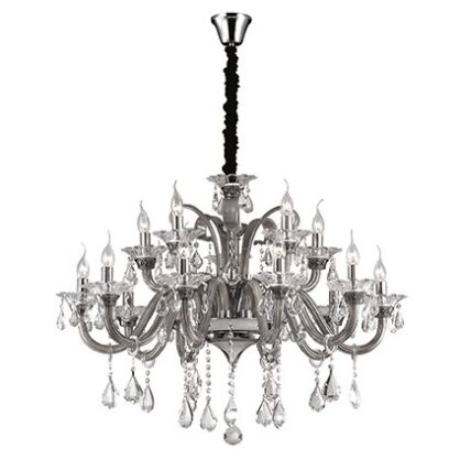 Lampa wisząca COLOSSAL SP15 SZARY Ideal Lux  081526    Ramiona  z szarego dmuchanego szkła wisorki ze szkła i kryształu styl pałacowy 