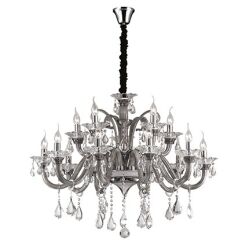 Lampa wisząca COLOSSAL SP15 SZARY Ideal Lux  081526    Ramiona  z szarego dmuchanego szkła wisorki ze szkła i kryształu styl pałacowy 
