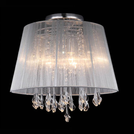 Plafon Isla MXM1869-3 WH Italux  biały abażur z tkaniny styl pałacowy elegancki kryształki