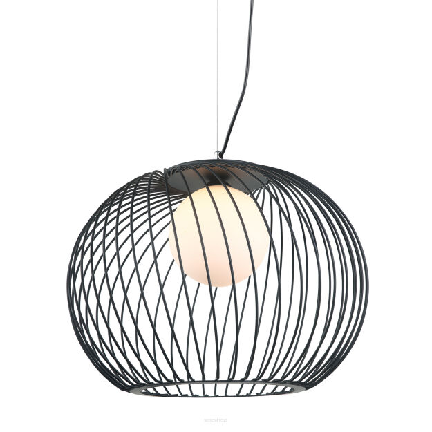 Lampa wisząca CLARISA MDM-3842-1 BK Italux AŻUROWY DRUCIANY ABAŻUR MLECZNY SZKLANY KLOSZ  NOWOCZESNA