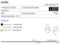 Lampa  AVON AZ2195 kinkiet, oświetlenie schodowe LED ruchome źródło światła nietypowy złoty kolor - 2