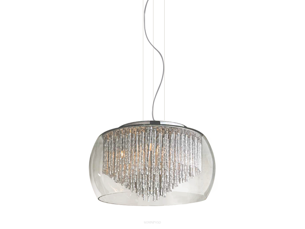 Lampa wisząca Rego 50 AZzardo 3957-8PX AZ1000  kryształki wyłaniają się spod okrągłego klosza elegancka kryształowa