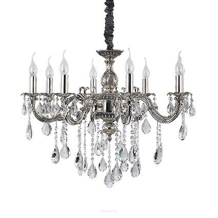 Lampa wisząca IMPERO SP8 SREBRNY Ideal Lux  014395 elementy dekoracyjne ze szlifowanych kryształków rama o srebrnym wykończeniu antyczno-podobnym