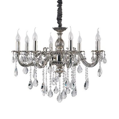 Lampa wisząca IMPERO SP8 SREBRNY Ideal Lux  014395 elementy dekoracyjne ze szlifowanych kryształków rama o srebrnym wykończeniu antyczno-podobnym