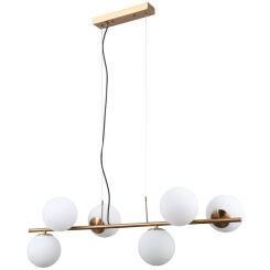 Lampa wisząca RADDI PND-5510-6-HBR Italux NIESZABLONOWY DESIGN złoty korpus BIAŁE OKRĄGŁE KLOSZE