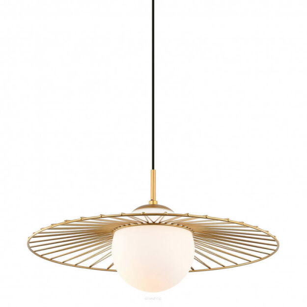 Lampa wisząca SALLY MDM-4003/1 GD Italux ORYGINALNA CZARNA DRUCIANA OPRAWA Z BIAŁYM KLOSZEM 