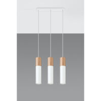 LAMPA  WISZĄCA PABLO 3  BIAŁE TUBY Z DREWNIANYM AKCENTEM PROSTA IDEALNA DO SALONU SL.0630