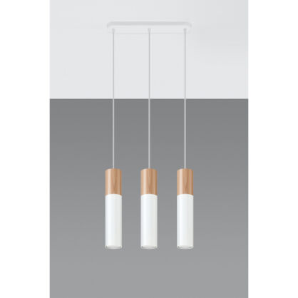 LAMPA  WISZĄCA PABLO 3  BIAŁE TUBY Z DREWNIANYM AKCENTEM PROSTA IDEALNA DO SALONU SL.0630