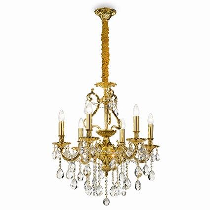 Lampa wisząca Gioconda SP6 ORO Ideal Lux  060507   z odlewu metalu w kolorze złotym wisiorki  z kryształków