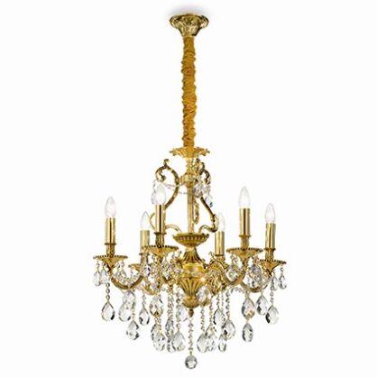 Lampa wisząca Gioconda SP6 ORO Ideal Lux  060507   z odlewu metalu w kolorze złotym wisiorki  z kryształków