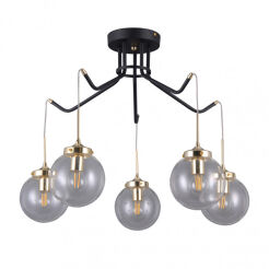 Lampa wisząca DOMENICO PNPL-43232-5 Italux Czarny matowy korpus ze złotymi dodatkami transparentne szklane klosze