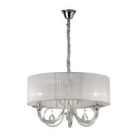 Lampa wisząca Swan SP3 Ideal Lux  035840 chromowana metalowa oprawa klosze z plisowanej organzy środkowe korpusy wykonane ze szkła