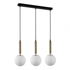 Lampa wisząca Ravena PND-2324-3L GD+OPA Italux mosiądz i  trzy białe kuliste klosze