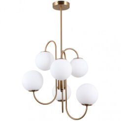Lampa wisząca GELA PND-5500-6-HBR Italux ZŁOTA ORYGINALNA FORMA  METALOWY KORPUS SZKLANE KULE 6xG9