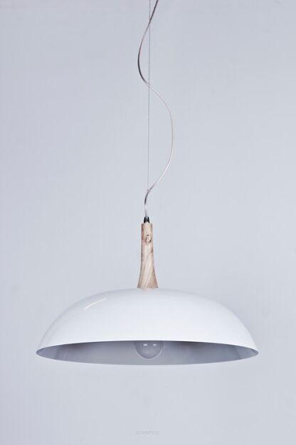 Lampa wisząca Perugia  AZzardo FLPE50 WH AZ1334 biała półokrągła  z metalu i drewna idealna do kuchni czy salonu