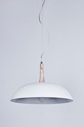 Lampa wisząca Perugia  AZzardo FLPE50 WH AZ1334 biała półokrągła  z metalu i drewna idealna do kuchni czy salonu