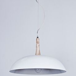 Lampa wisząca Perugia  AZzardo FLPE50 WH AZ1334 biała półokrągła  z metalu i drewna idealna do kuchni czy salonu