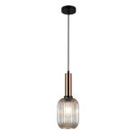 Lampa wisząca ANTIOLA PND-5588-1M-BRO+AMB Italux  NOWOCZESNA LAMPA BURSZTYNOWY KLOSZ MOSIĘŻNE WYKOŃCZENIE ŚREDNICA 15 CM E27 - 2