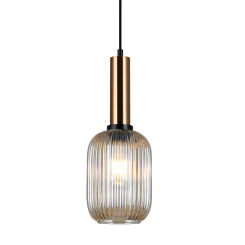 Lampa wisząca ANTIOLA PND-5588-1M-BRO+AMB Italux  NOWOCZESNA LAMPA BURSZTYNOWY KLOSZ MOSIĘŻNE WYKOŃCZENIE ŚREDNICA 15 CM E27