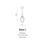 Lampa wisząca DIANA 1 AZzardo  AZ2150 szklany dymiony klosz w kształcie elipsy z metalową podsufitką - 2