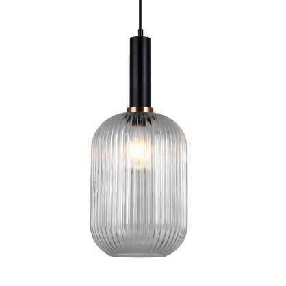 Lampa wisząca ANTIOLA PND-5588-1L-BK+CL Italux SZKLANY TRANSPARENTNY KLOSZ  CZARNE AKCENTY ŚREDNICA 20 CM