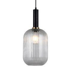 Lampa wisząca ANTIOLA PND-5588-1L-BK+CL Italux SZKLANY TRANSPARENTNY KLOSZ  CZARNE AKCENTY ŚREDNICA 20 CM