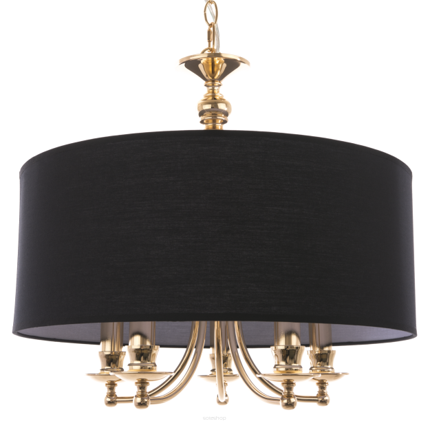 LAMPA WISZĄCA ABU DHABI STYLOWA EFEKTOWNA ZŁOTY KORPUS CZARNY MATERIAŁOWY CZARNY KLOSZ W KSZTAŁCIE RONDA COSMO LIGHT P05896AU