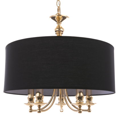 LAMPA WISZĄCA ABU DHABI STYLOWA EFEKTOWNA ZŁOTY KORPUS CZARNY MATERIAŁOWY CZARNY KLOSZ W KSZTAŁCIE RONDA COSMO LIGHT P05896AU