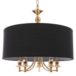 LAMPA WISZĄCA ABU DHABI STYLOWA EFEKTOWNA ZŁOTY KORPUS CZARNY MATERIAŁOWY CZARNY KLOSZ W KSZTAŁCIE RONDA COSMO LIGHT P05896AU