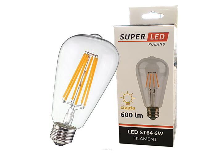 Industrialna dekoracyjna Żarówka LED E27 6W Filament ST64 EDISSON Edison biała ciepła