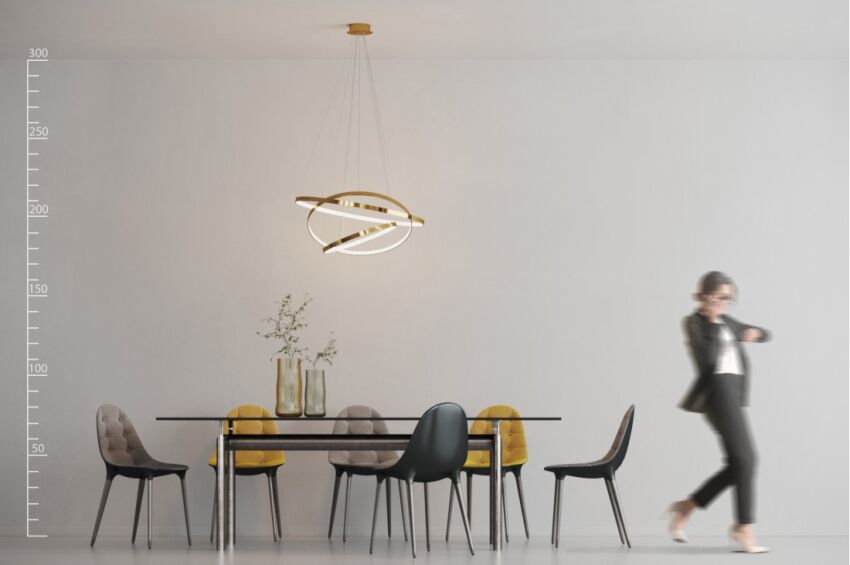 Lampa wisząca WHEEL 3 DIMM AZ2918 nowoczesny styl w kolor złoty 3 okręgi o różnej średnicy ściemnialna bez pilota 