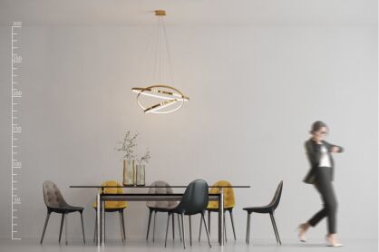 Lampa wisząca WHEEL 3 DIMM AZ2918 nowoczesny styl w kolor złoty 3 okręgi o różnej średnicy ściemnialna bez pilota 